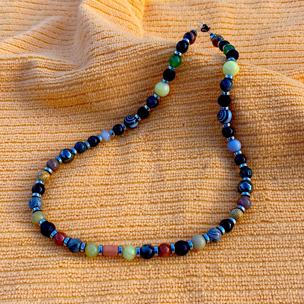 Genuine precious stone and hematite necklace.